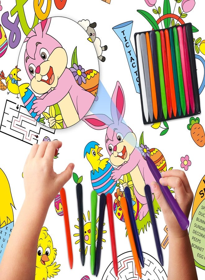 Faccito Easter Coloring Tablecloth 108 x 54 Inch Easter Bunny Egg Coloring Poster with 24 Crayons Giant Paper Table Cover for Holiday Party Gifts Family Activities - Image 5